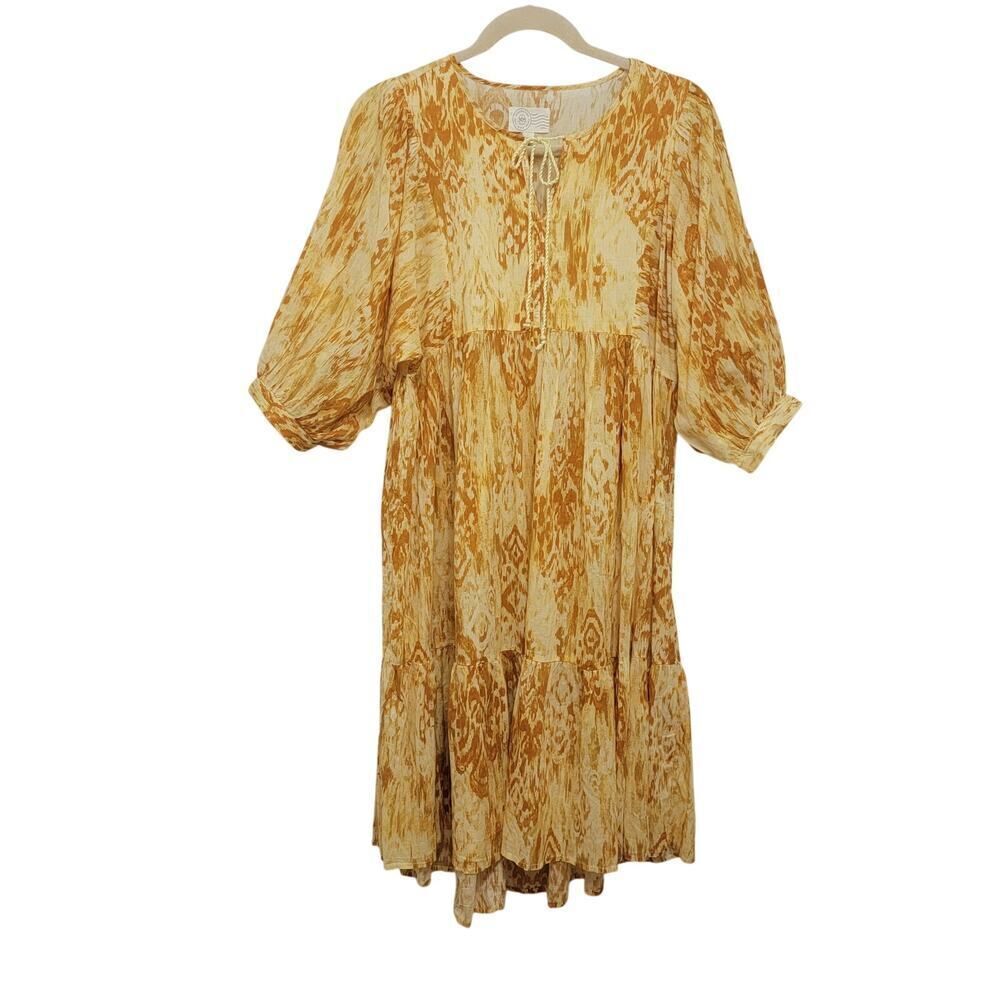 Destination 365 Golden Tie Dye Tiered Maxi Dress Cotton Fairygoth Size L
